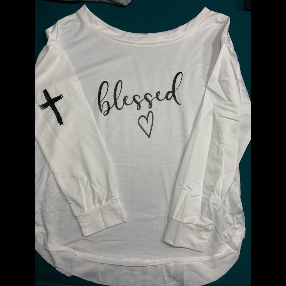 Blessed off the shoulder shirt